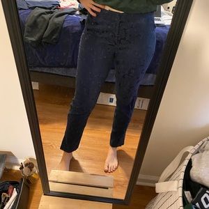 Navy straight leg floral pattern pants